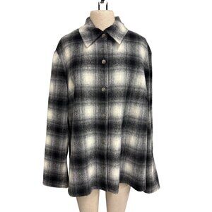 Evan-Picone 18W Black and White Plaid Wool Blend Button-Up Shirt Jacket
